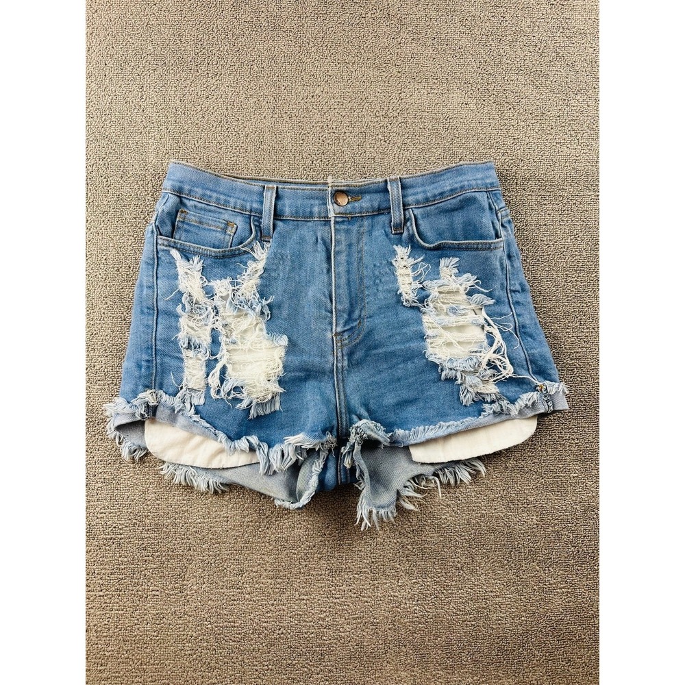 Vibrant Miu Shorts Women L Blue High Rise Cut Off Distressed Frayed USA Boho